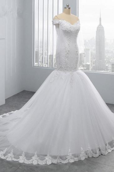 TsClothzone Gorgeous Off-the-Shoulder Sweetheart Tulle Wedding Dress White Mermaid Lace Appliques Bridal Gowns Online_4