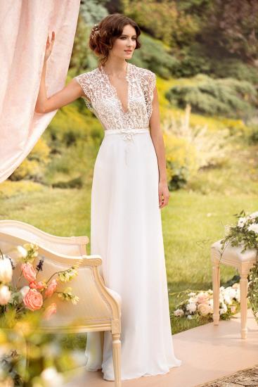 New Arrival Deep V-Neck Lace Bridal Gown Floor Length Boeknot 2022 Wedding Dress