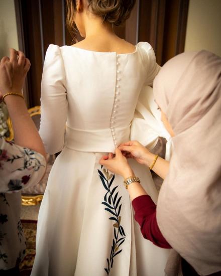 Elegant A-line Long Sleeve Wedding Dresses | Appliques Bridal Gowns Online_2