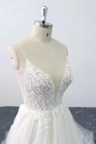 TsClothzone Sexy Spaghetti Straps Tulle Lace Wedding Dress V-Neck Ruffles Appliques Bridal Gowns Online_6