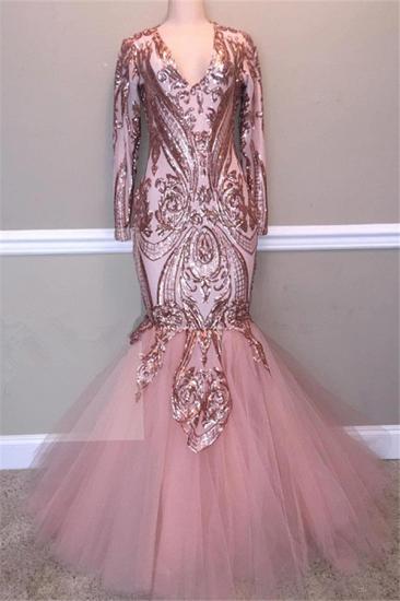 Glamorous Sequins A-Line Long Prom Gowns | Spaghetti Straps V-Neck Evening Dress_1