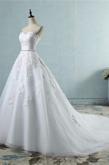 TsClothzone Sexy Strapless Sweetheart Tulle Wedding Dress Sleeveless Appliques Bridal Gowns with Beadings Sash_4
