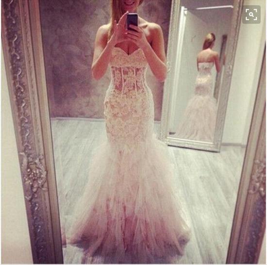 2022 Ruffles Tulle Lace Prom Dresses Sweetheart Sheath Evening Dress_3