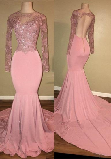 Pink Mermaid Long Sleeves Prom Dresses | Backless Prom Dresses 2022