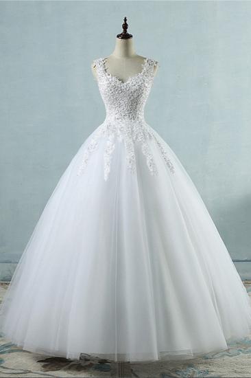 TsClothzone Glamorous V-Neck Tulle Lace Beadings Wedding Dress Appliques Tulle Bridal Gowns with Rhinestones