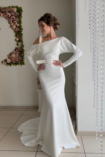 Special design One shoulder White Jersey White Belt Court Train Wedding Dresses_1