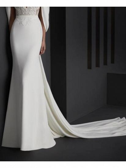 Mermaid Wedding Dress V-Neck Stretch Satin Sleeveless Bridal Gowns Country Plus Size Sweep Train_2