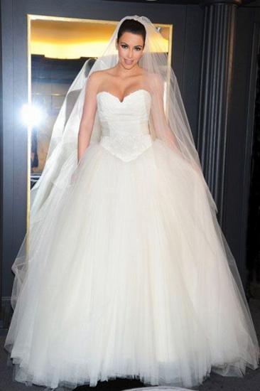 Elegant Sweetheart Sleeveless White/Ivory A-line Tulle Wedding Dress_1