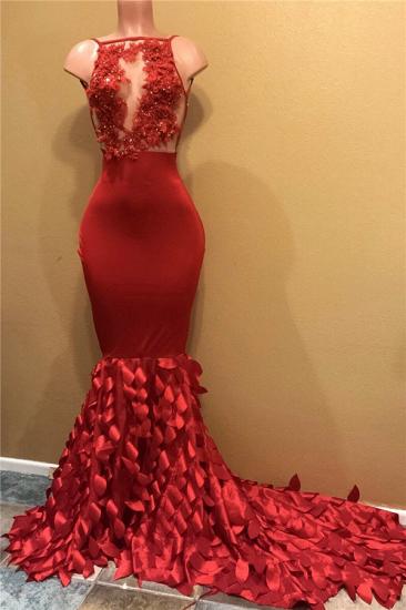 Perlen Spitzenapplikationen Rote Ballkleider Billig | Meerjungfrau ärmelloses sexy Abendkleid