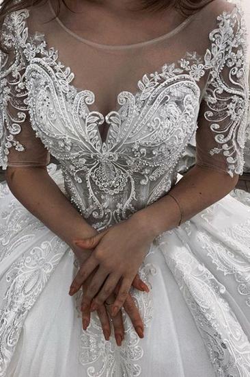 Women Half Sleeves Lace White  Ball Gown Wedding Dress_2