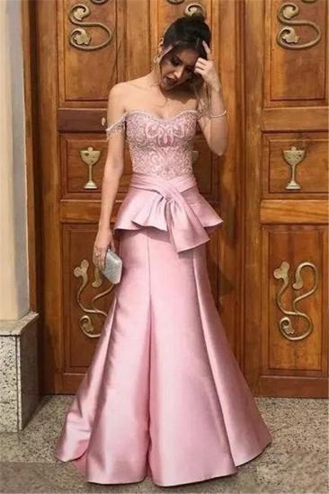 2022 Pink Mermaid Tiered Evening Dresses | Off-the-Shoulder Appliques Prom Dresses with Beadings_4