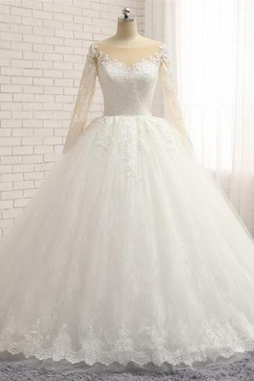 TsClothzone Affordable White Tulle Ruffles Wedding Dresses Jewel Longsleeves Lace Bridal Gowns With Appliques Online