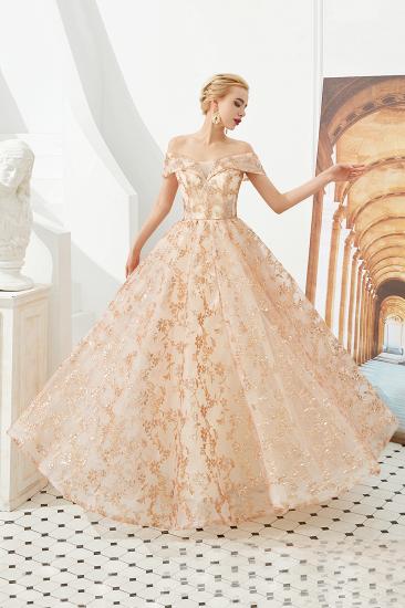 Hale | Romantic Off-the-shoudler Rose Gold Lace-up Tulle Prom Dress with Sparkly Appliques_4