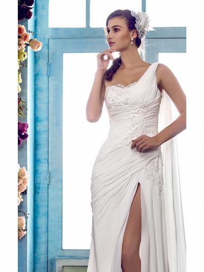 Einfaches Etui-Hochzeitskleid, eine Schulter, Chiffon-Träger, Land, Vintage-Brautkleider, Sweep-Zug_5