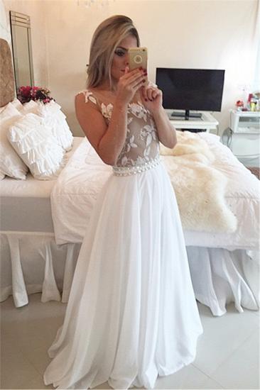 A-Line Chiffon White Long Prom Dress Latest Open Back Lace Formal Occasion Dresses