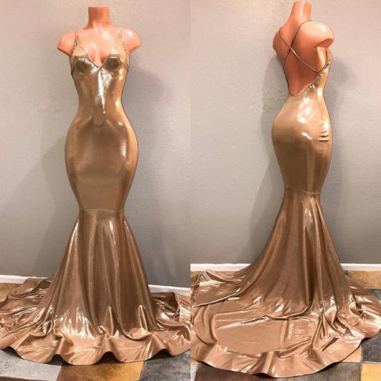 Sexy Spaghetti Strap Gold Prom Dress, Sleeveless Prom Dress_3