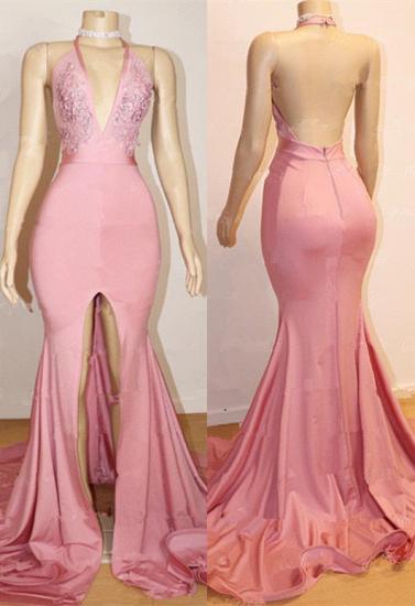 Elegant Pink Prom Dress | Backless Lace Evening Gown With Slit_1