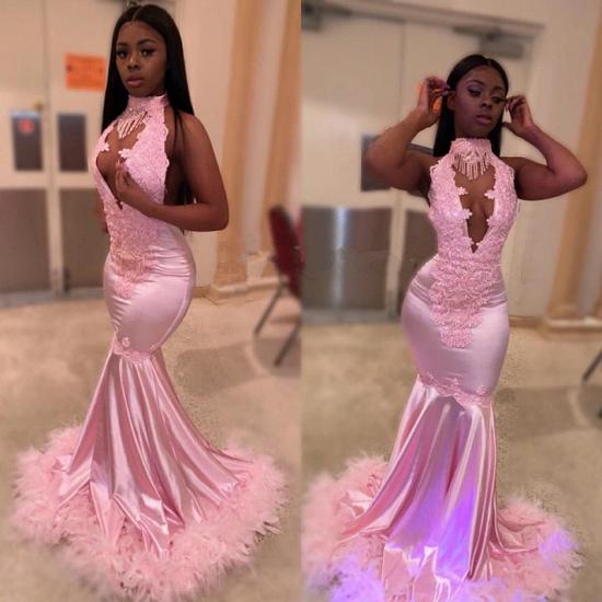 High Neck Feather Mermaid Prom Dress | Sexy Hollow V-neck Appliques Evening Dresses_2