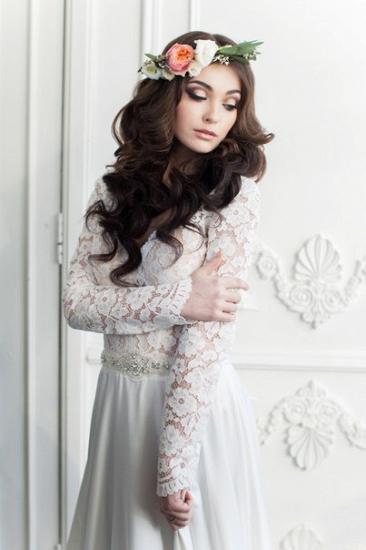 Vintage Long Sleeve White Lace Bridal Gown V-Neck Long Sweep Train Plus Size Wedding Dress_2