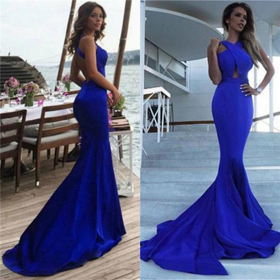 New Arrival Royal Blue Mermaid Sleeveless Prom Dresses Backless Evening Gowns_4