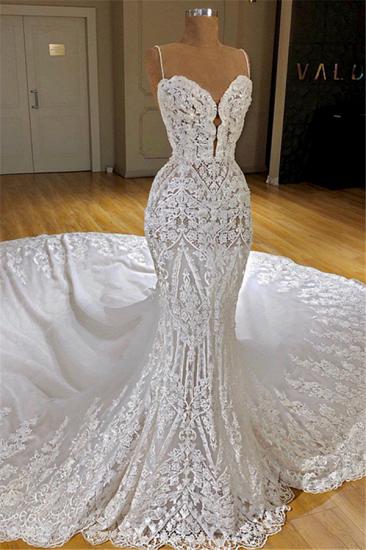 Sexy Mermaid Lace Wedding Dresses | Elegant Spaghetti Straps Mermaid Bridal Gowns