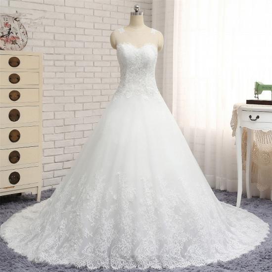 TsClothzone Chic White A-line Tulle Wedding Dresses Jewel Sleeveless Ruffle Bridal Gowns With Appliques On Sale_7