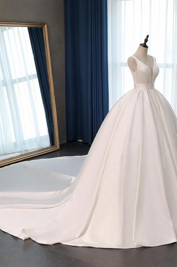 TsClothzone Sexy Deep-V-Neck Straps Satin Wedding Dress Ball Gown Ruffles Sleeveless Bridal Gowns Online_4