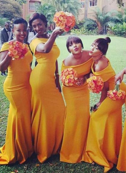 Chic Yellow Mermaid Bridesmaid Dresses | Off-the-Shoulder Wedding Party Dress_1