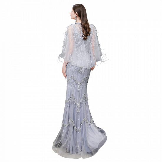 Gorgeous Silver Feather Cape Mermaid Sparkle Prom Dress_18