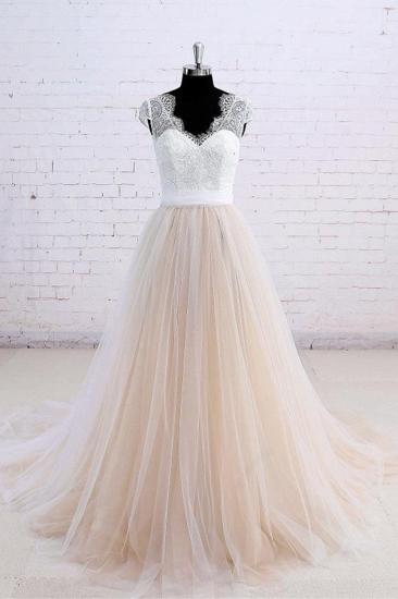 Affordable Shortsleeves Straps V-neck Wedding Dress | Tulle Ruffles Bridal Gowns