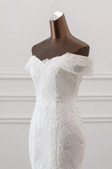 TsClothzone Glamorous Tulle Lace Off-the-Shoulder White Mermaid Wedding Dresses Online_6