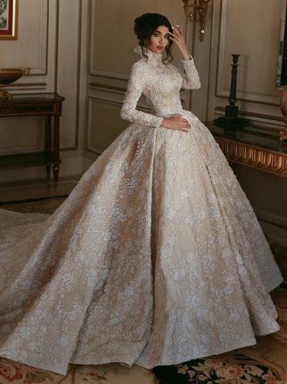Vintage Lace High Neck Long Sleeves Ball Gown Wedding Dresses