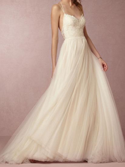 Simple Plus Size A-Line Wedding Dress V-Neck Lace Tulle Spaghetti Strap Bridal Gowns Sweep Train