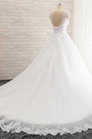 TsClothzone Affordable V-Neck Tulle Lace Wedding Dress A-Line Sleeveless Appliques Bridal Gowns with Beadings Online_3