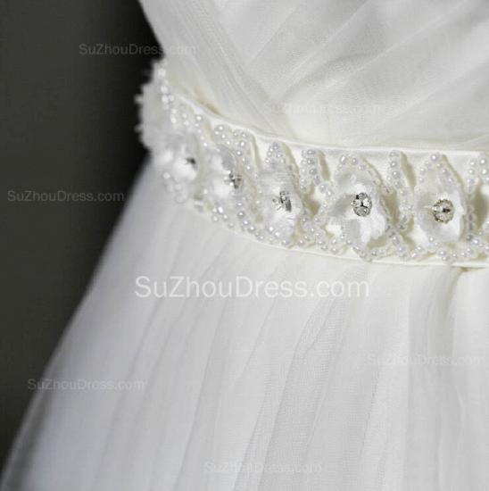 Weißes Tüll-Hochzeitskleid in A-Linie, formelles V-Ausschnitt-Kristall-Schleife-Zug-Brautkleid_2