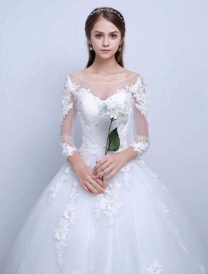 Jewel Tulle Lace Appliques 3/4 Sleeves Ball Gown Wedding Dresses_4