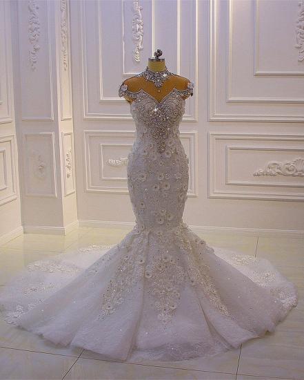 Off the shoulder sweetheart gems luxury flowers wedding dress_4