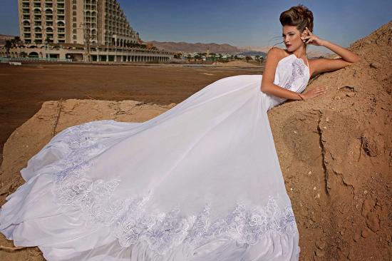 Halter White Chiffon Beach Bridal Dresses 2022 Waistband Applique Wedding Dresses_2