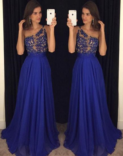 Royal Blue One Shoulder Beading 2022 Prom Dress Latest A-Line Chiffon Party Dresses