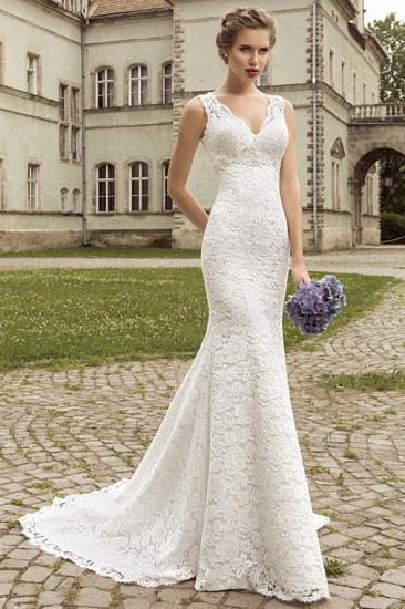 Vintage Lace Sheath Appliques Bridal Dress 2022 Court Train V Neck Wedding Dress