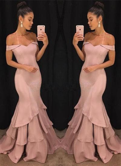 Sexy Off The Shoulder Mermaid Prom Dresses | Tiered Pink Ruffles Evening Gowns Online_2