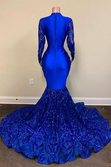Royal blue long sleeves sequin floor length sparkle prom dress_2