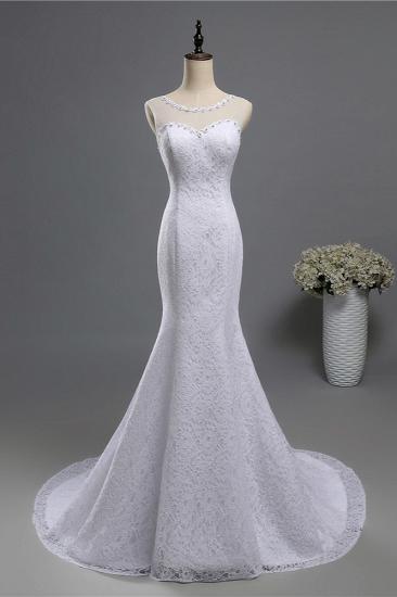 TsClothzone Gorgeous Jewel Lace Mermaid Wedding Dress Sleeveless Appliques Bridal Gowns with Rhinestones