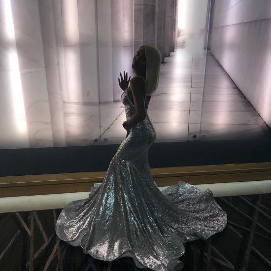 Spaghettiträger Shiny Silver Sequins Prom Dresses Sexy | V-Ausschnitt hinten offen Günstige Abendkleider 2022_4