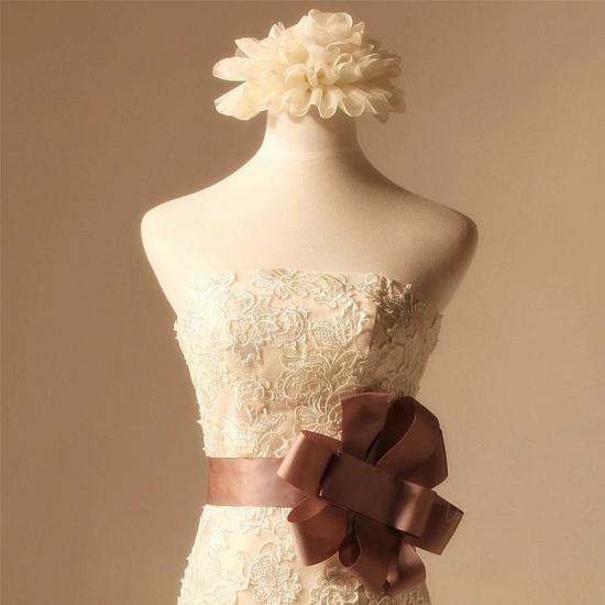 Meerjungfrau-Spitze Elfenbein Brautkleider mit Lace-Up trägerlosen Tüll Beliebtes Brautkleid mit Schleifenblumen_2