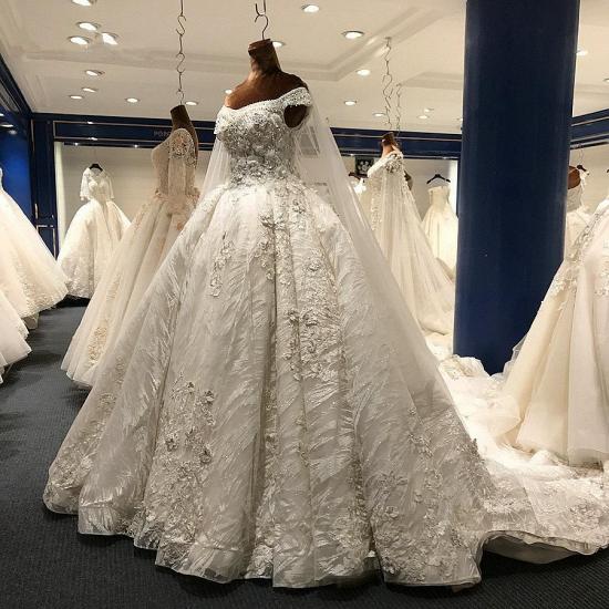 TsClothzone Glamorous A-line White Ruffles Wedding Dresses With Appliques Off-the-shoulder Lace Bridal Gowns On Sale_3