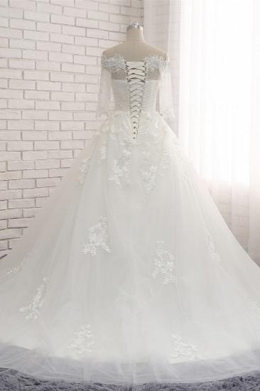TsClothzone Gorgeous Bateau Halfsleeves White Wedding Dresses With Appliques A-line Tulle Ruffles Bridal Gowns Online_3