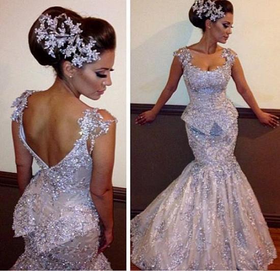 Amazing Mermaid Open Back Prom Dress 2022 Appliques Sleeveless Sequins Evening Dresses_2
