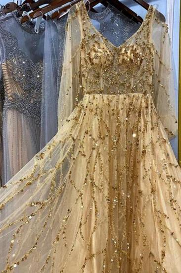 Designer Evening Dresses Long Gold | Glitter prom dresses_3