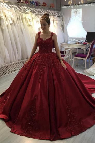 Red A-line Ball Gown with Long Sweep Train Sweetheart Straps